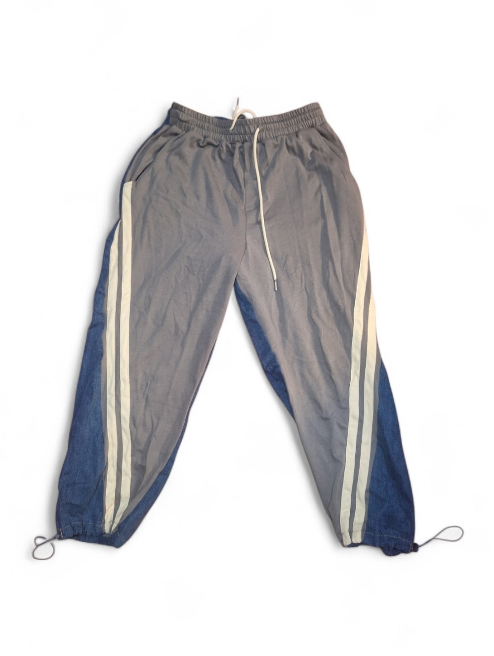 Men's Two-Tone Denim Jogger Pants with Side Stripes - Gray/Blue